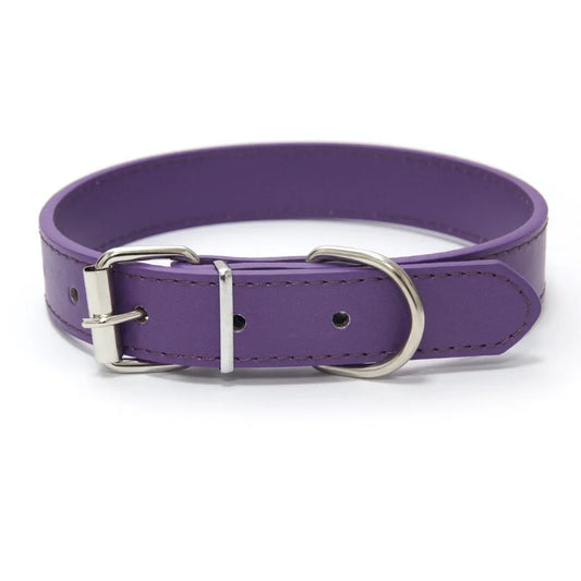 Solid Color Leather Dog Collar